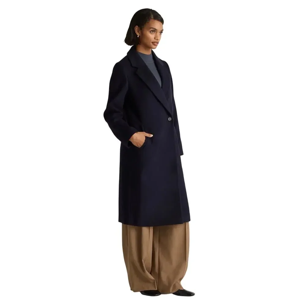 New Quince Women's Small Cadet Blue Italian Wool Single-Breasted Coat Retro $180